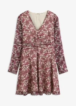 bonprix Bekleidung·Pullover & Strickjacken|Kleider^Minikleid kieselbeige/rhododendronrot/dunkeloliv paisley