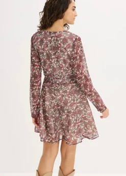 bonprix Bekleidung·Pullover & Strickjacken|Kleider^Minikleid kieselbeige/rhododendronrot/dunkeloliv paisley