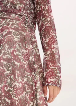bonprix Bekleidung·Pullover & Strickjacken|Kleider^Minikleid kieselbeige/rhododendronrot/dunkeloliv paisley