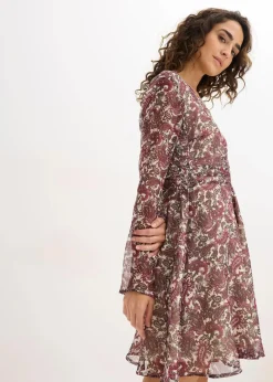 bonprix Bekleidung·Pullover & Strickjacken|Kleider^Minikleid kieselbeige/rhododendronrot/dunkeloliv paisley