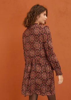 bonprix Kleider|Bekleidung·Pullover & Strickjacken^Minikleid dunkelbraun/mokkabraun bedruckt