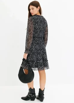 bonprix Nachhaltigere Materialien|Kleider^Minikleid schwarz/weiß geblümt