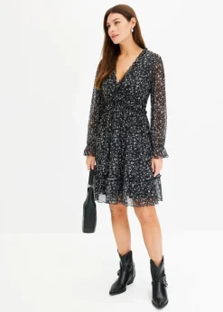 bonprix Nachhaltigere Materialien|Kleider^Minikleid schwarz/weiß geblümt