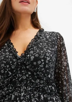 bonprix Nachhaltigere Materialien|Kleider^Minikleid schwarz/weiß geblümt