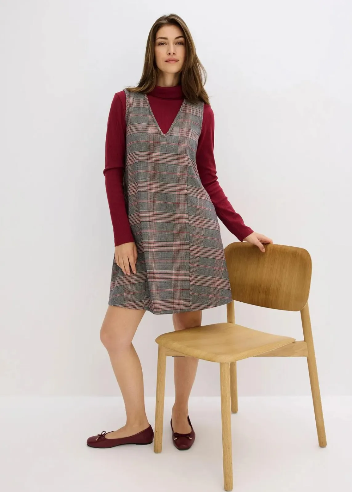 bonprix Bekleidung·Pullover & Strickjacken|Kleider^Minikleid braun/beige kariert