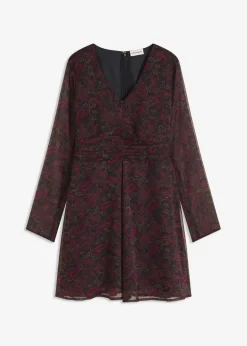 bonprix Kleider|Bekleidung·Pullover & Strickjacken^Minikleid schwarz/weinrot/dunkeloliv/rhododendronrot paisley