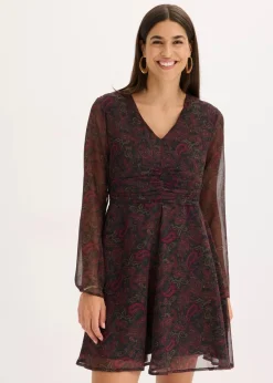 bonprix Kleider|Bekleidung·Pullover & Strickjacken^Minikleid schwarz/weinrot/dunkeloliv/rhododendronrot paisley