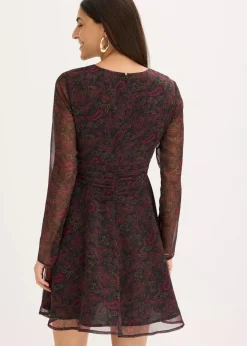 bonprix Kleider|Bekleidung·Pullover & Strickjacken^Minikleid schwarz/weinrot/dunkeloliv/rhododendronrot paisley