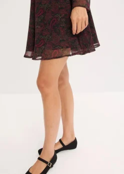 bonprix Kleider|Bekleidung·Pullover & Strickjacken^Minikleid schwarz/weinrot/dunkeloliv/rhododendronrot paisley