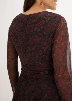 bonprix Kleider|Bekleidung·Pullover & Strickjacken^Minikleid schwarz/weinrot/dunkeloliv/rhododendronrot paisley