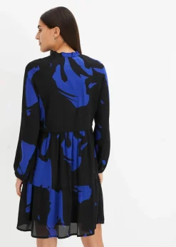 bonprix Nachhaltigere Materialien|Kleider^Minikleid schwarz/saphirblau bedruckt