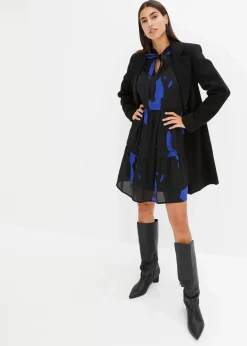 bonprix Nachhaltigere Materialien|Kleider^Minikleid schwarz/saphirblau bedruckt