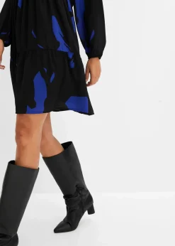 bonprix Nachhaltigere Materialien|Kleider^Minikleid schwarz/saphirblau bedruckt