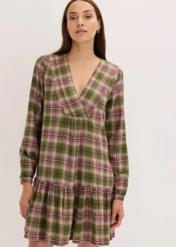 bonprix Bekleidung·Pullover & Strickjacken|Kleider^Minikleid aus Baumwoll-Mix oliv kariert