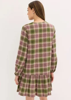 bonprix Bekleidung·Pullover & Strickjacken|Kleider^Minikleid aus Baumwoll-Mix oliv kariert