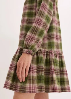 bonprix Bekleidung·Pullover & Strickjacken|Kleider^Minikleid aus Baumwoll-Mix oliv kariert