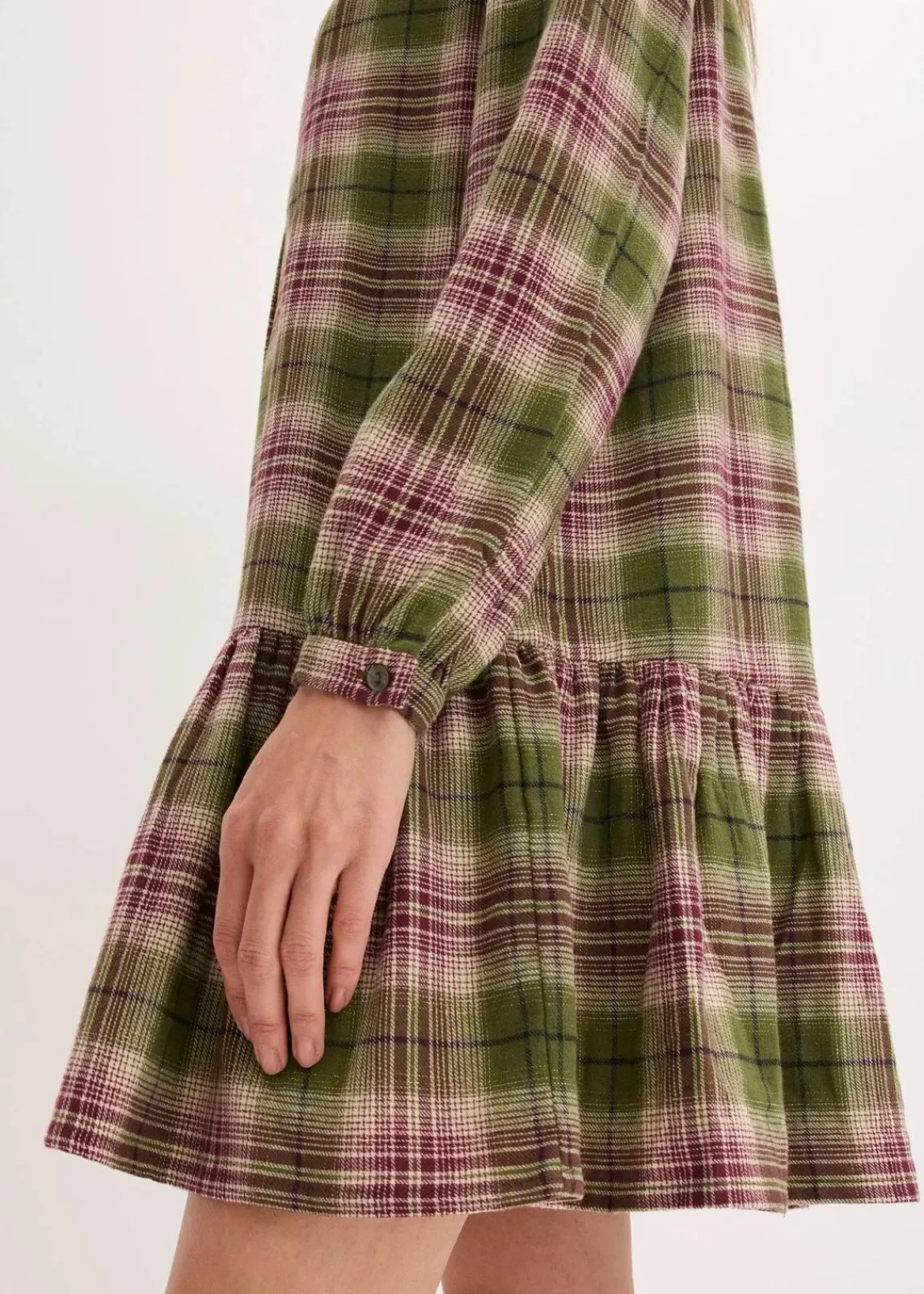 bonprix Bekleidung·Pullover & Strickjacken|Kleider^Minikleid aus Baumwoll-Mix oliv kariert