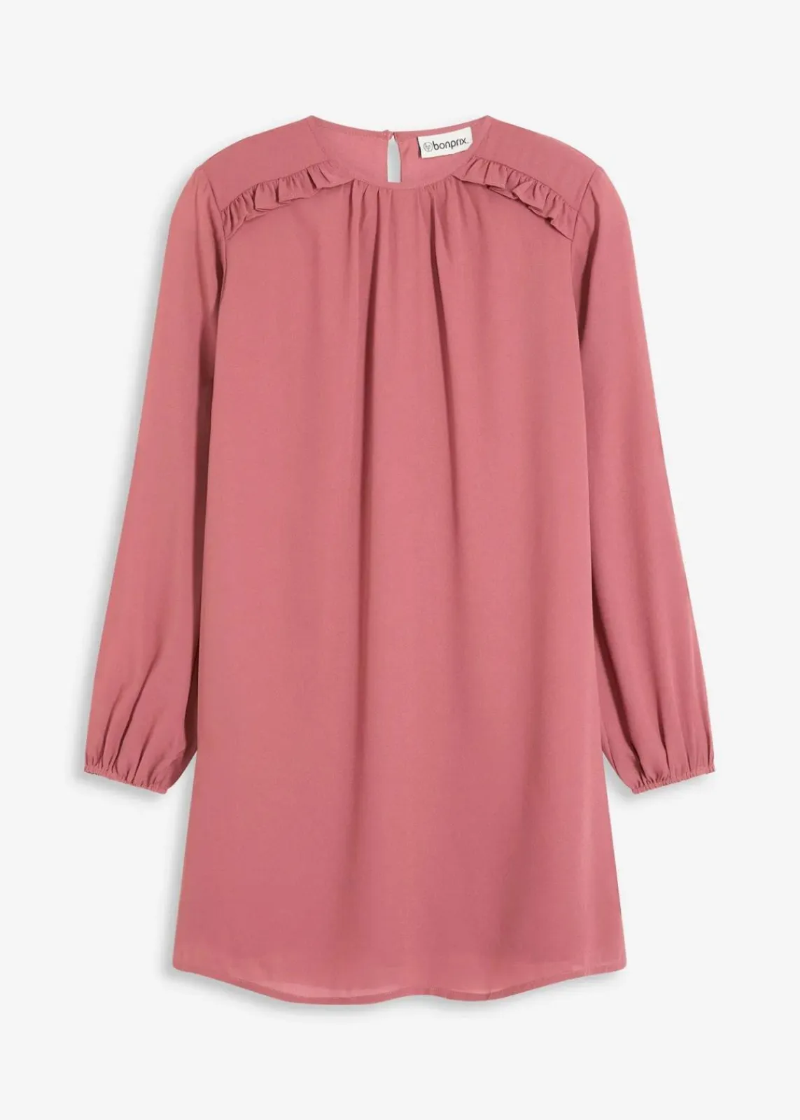 bonprix Bekleidung·Pullover & Strickjacken|Kleider^Minikleid aus Chiffon mit Rüschen softbeere
