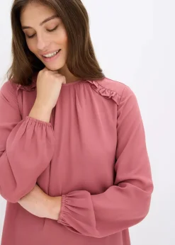 bonprix Bekleidung·Pullover & Strickjacken|Kleider^Minikleid aus Chiffon mit Rüschen softbeere