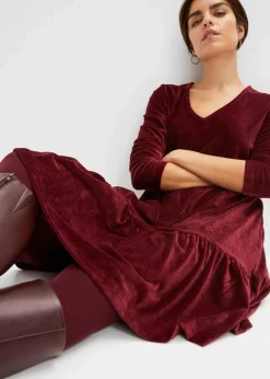 bonprix Kleider|Bekleidung·Pullover & Strickjacken^Minikleid aus elastischen Samt ahornrot