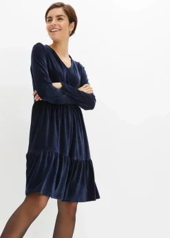 bonprix Bekleidung·Pullover & Strickjacken|Kleider^Minikleid aus elastischen Samt dunkelblau