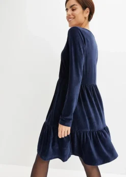 bonprix Bekleidung·Pullover & Strickjacken|Kleider^Minikleid aus elastischen Samt dunkelblau