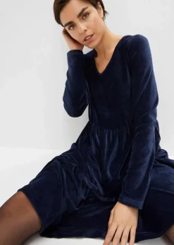 bonprix Bekleidung·Pullover & Strickjacken|Kleider^Minikleid aus elastischen Samt dunkelblau