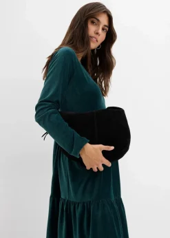 bonprix Kleider|Bekleidung·Pullover & Strickjacken^Minikleid aus elastischen Samt tiefgrün