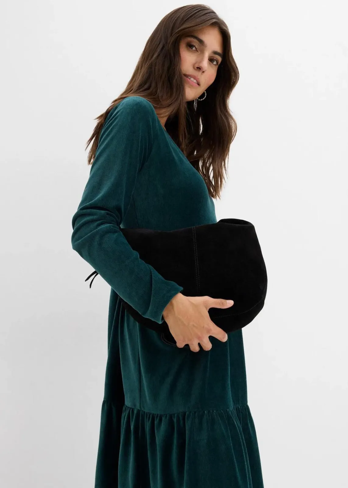 bonprix Kleider|Bekleidung·Pullover & Strickjacken^Minikleid aus elastischen Samt tiefgrün