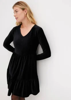 bonprix Kleider|Bekleidung·Pullover & Strickjacken^Minikleid aus elastischen Samt schwarz
