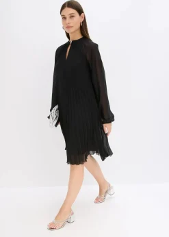 bonprix Kleider|Festliche Mode^Minikleid aus feinem Chiffon mit Plisseé schwarz