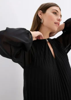 bonprix Kleider|Festliche Mode^Minikleid aus feinem Chiffon mit Plisseé schwarz