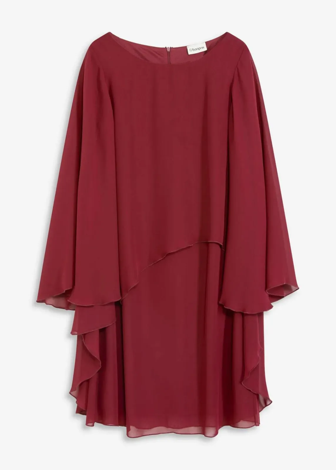 bonprix Bekleidung·Pullover & Strickjacken|Festliche Mode^Minikleid aus feinem Chiffon rubinrot