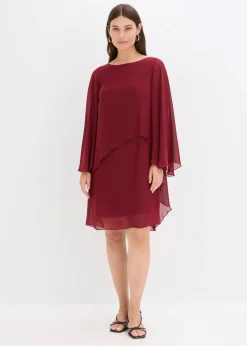 bonprix Bekleidung·Pullover & Strickjacken|Festliche Mode^Minikleid aus feinem Chiffon rubinrot