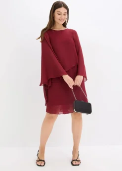 bonprix Bekleidung·Pullover & Strickjacken|Festliche Mode^Minikleid aus feinem Chiffon rubinrot