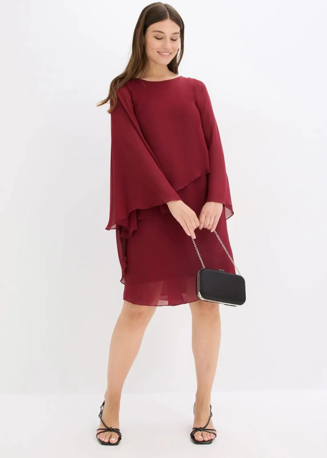 bonprix Bekleidung·Pullover & Strickjacken|Festliche Mode^Minikleid aus feinem Chiffon rubinrot