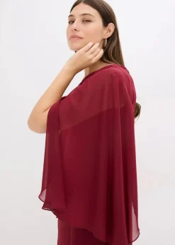 bonprix Bekleidung·Pullover & Strickjacken|Festliche Mode^Minikleid aus feinem Chiffon rubinrot