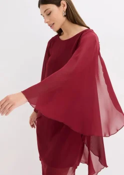 bonprix Bekleidung·Pullover & Strickjacken|Festliche Mode^Minikleid aus feinem Chiffon rubinrot
