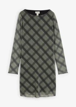 bonprix Kleider^Minikleid aus feinem Mesh oliv kariert