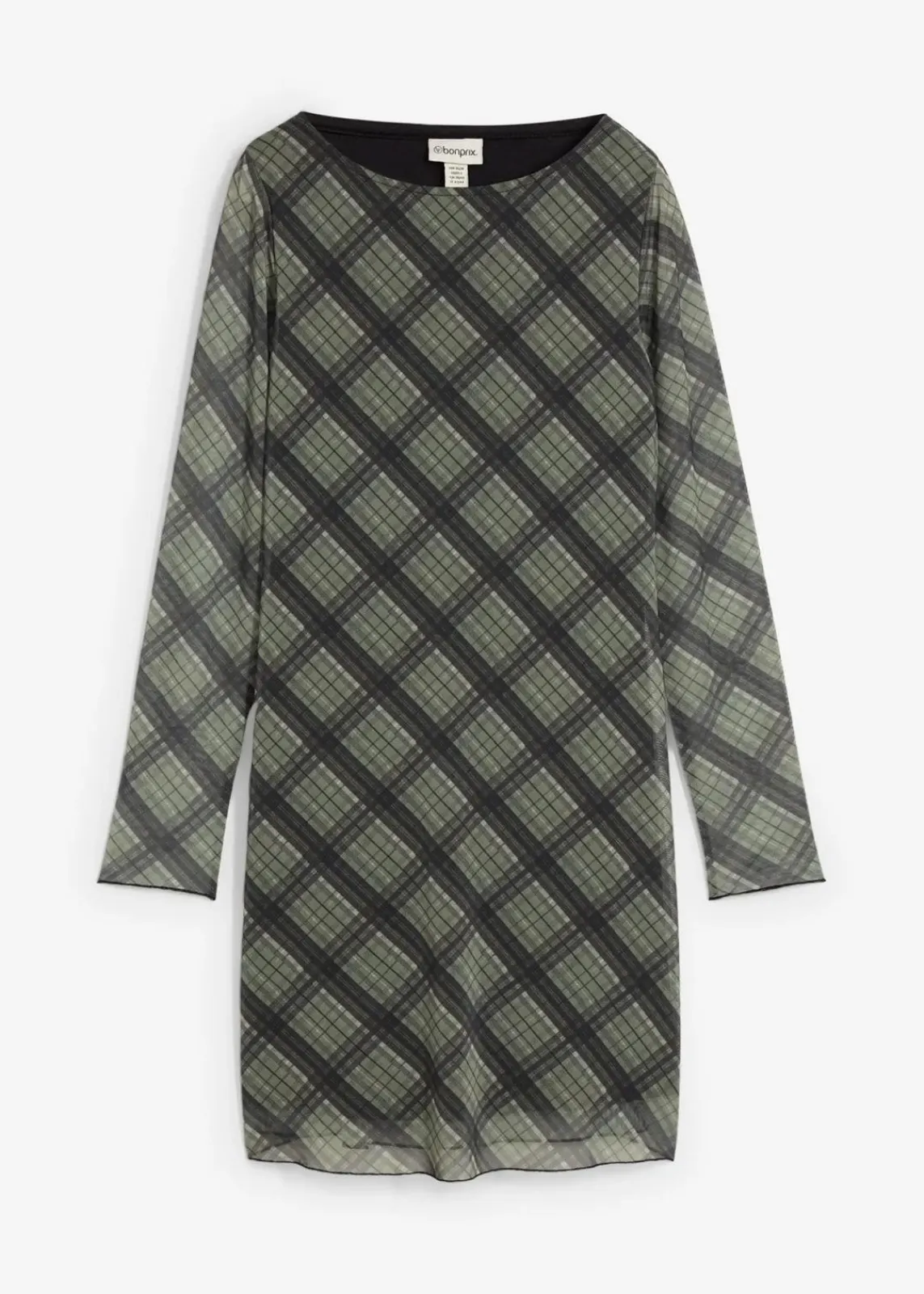 bonprix Kleider^Minikleid aus feinem Mesh oliv kariert