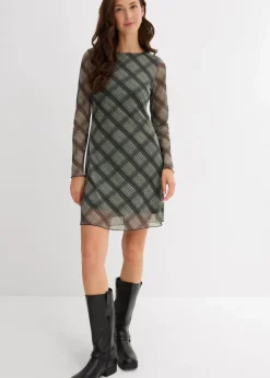 bonprix Kleider^Minikleid aus feinem Mesh oliv kariert