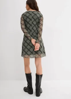 bonprix Kleider^Minikleid aus feinem Mesh oliv kariert