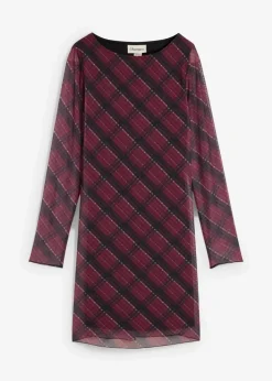 bonprix Kleider^Minikleid aus feinem Mesh dunkelrot kariert