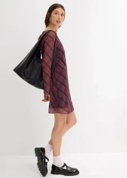 bonprix Kleider^Minikleid aus feinem Mesh dunkelrot kariert