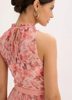 bonprix Bekleidung·Pullover & Strickjacken|Kleider^Minikleid aus feinem Tüll mit Plissee rosa geblümt