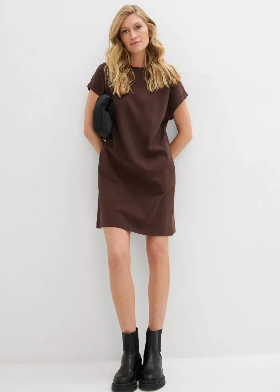 bonprix Bekleidung·Pullover & Strickjacken|Kleider^Minikleid aus fester Interlock-Qualität mit Taschen dunkelbraun