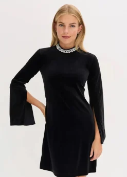 bonprix Kleider^Minikleid aus fließendem Samt schwarz
