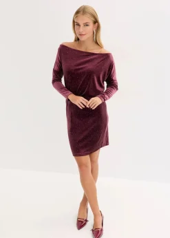 bonprix Bekleidung·Pullover & Strickjacken|Kleider^Minikleid aus fließendem Samt und Glitzer weinrot
