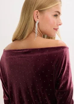 bonprix Bekleidung·Pullover & Strickjacken|Kleider^Minikleid aus fließendem Samt und Glitzer weinrot
