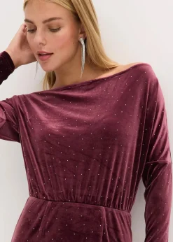 bonprix Bekleidung·Pullover & Strickjacken|Kleider^Minikleid aus fließendem Samt und Glitzer weinrot